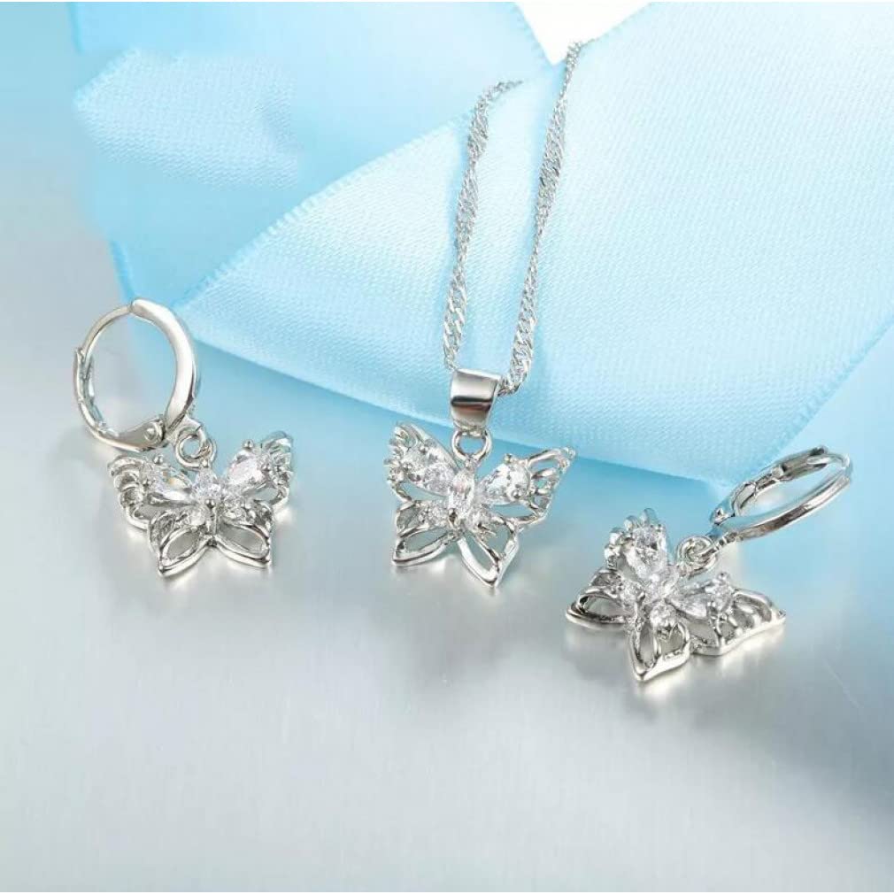 Schmetterlings-Party-schmuckset für mädchen, kubischer zirkon 925, Brautschmuck-Set für Damen