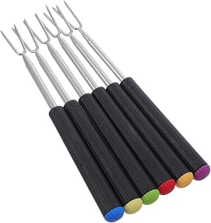 6Pcs Adjustable Telescopic Stainless Steel Fondue Forks for Cheese Chocolate Marshmallows Meat Dipping Portable Lightweight Bbq Grill Utensils for Camping Picnics Family Gatherings