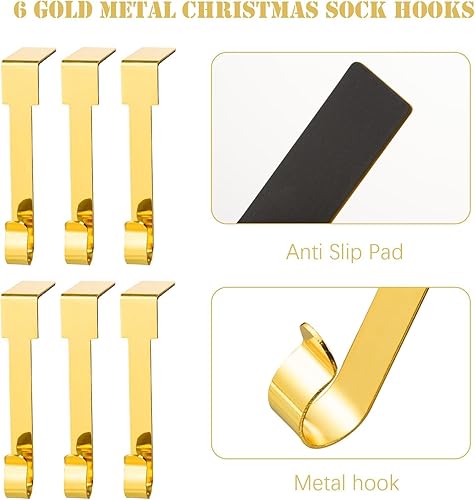 Miniatura 35 de 6 soportes para calcetines de Navidad, ganchos de metal para colgar en repisas, ganchos de metal para colgar adornos de Navidad, ganchos para Dorado