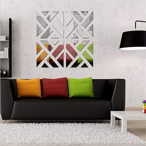 Miniatura 6 de Calcomanías de pared con espejo 3D, 4 piezas acrílicas cuadradas con patrón geométrico para bricolaje, azulejos autoadhesivos para pared, azulejos