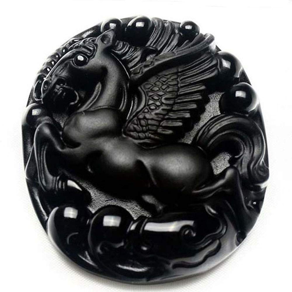 Collar de obsidiana Natural Negro obsidiana Colgante Amuleto Caballo de Pegaso de Regalo de la joyería Fina Hombres Mujeres Cristal