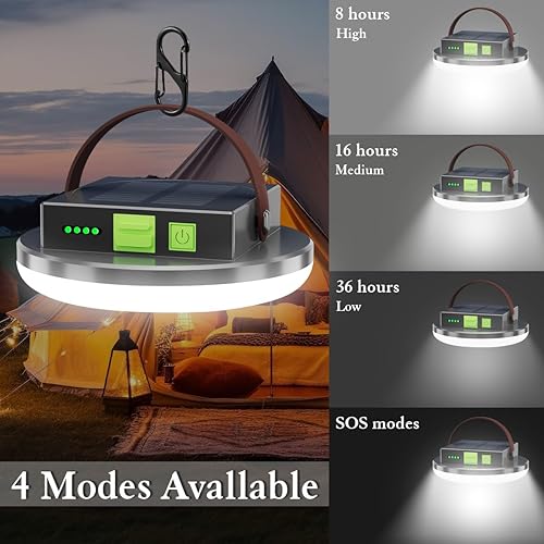 Miniatura 4 de Linterna solar USB para campamento, luces recargables ultra brillantes, 4500 lm, 4 modos de luz, luz colgante de emergencia para huracán, cortes de