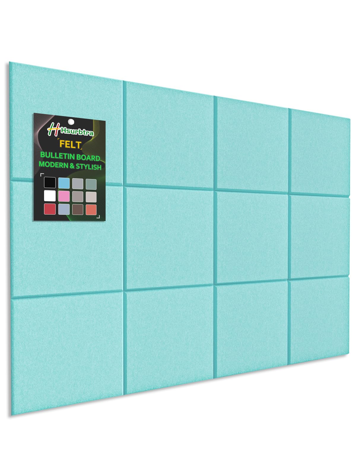 Hsurbtra Large Cork Board for Wall 47 x 36 Inch, 12 Pack Felt Bulletin Notice Board with Pushpins for Office Home School Farmhouse Wall Decor, Lake Blue