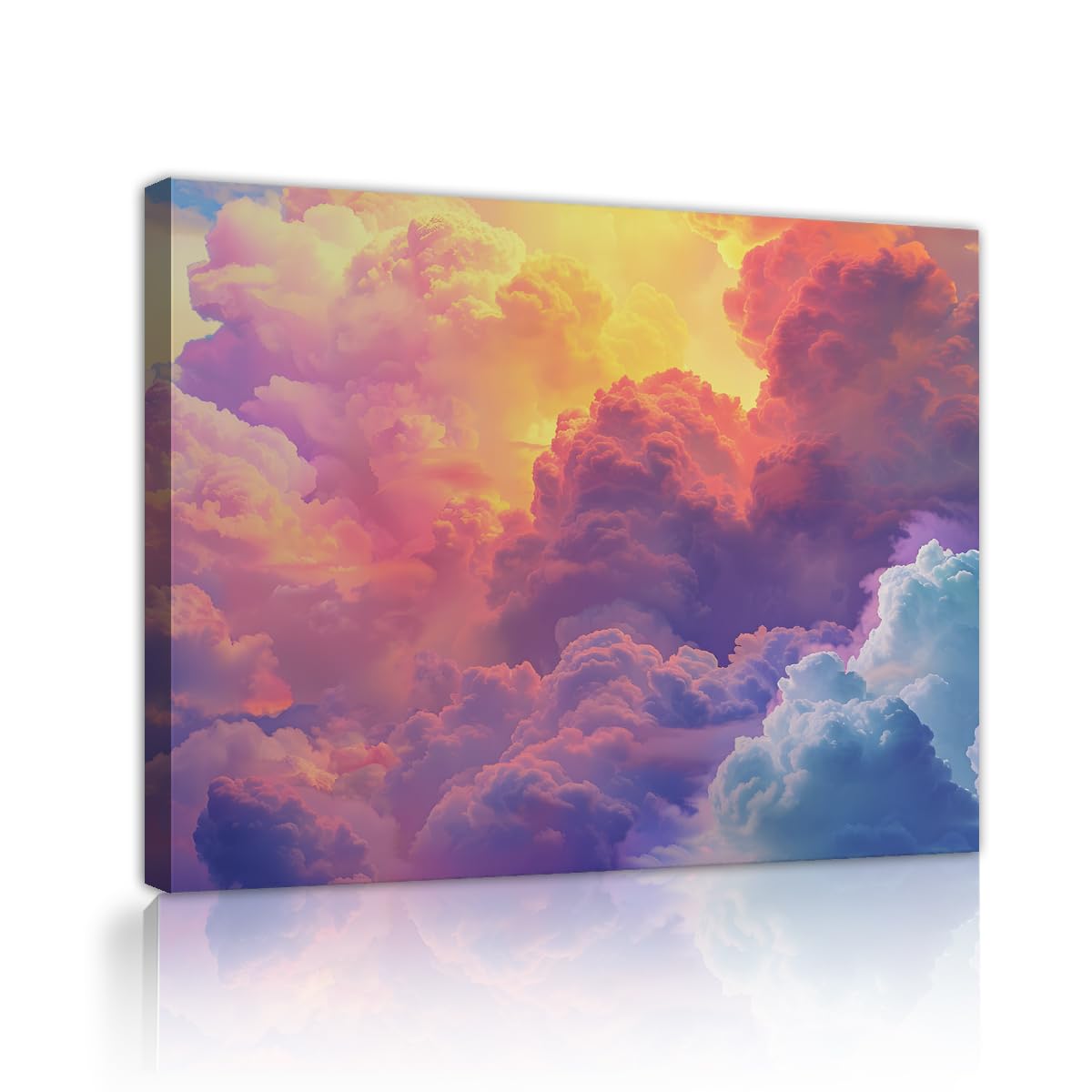 SHENGPOSTER Dreamy Sky Wall Art Sunset Clouds Canvas Wall Art Colorful Cartoon Painting Pastel Pink Skies Picture Vibrant Nature Wall Decor for Bedroom Innerframe 40x50cm
