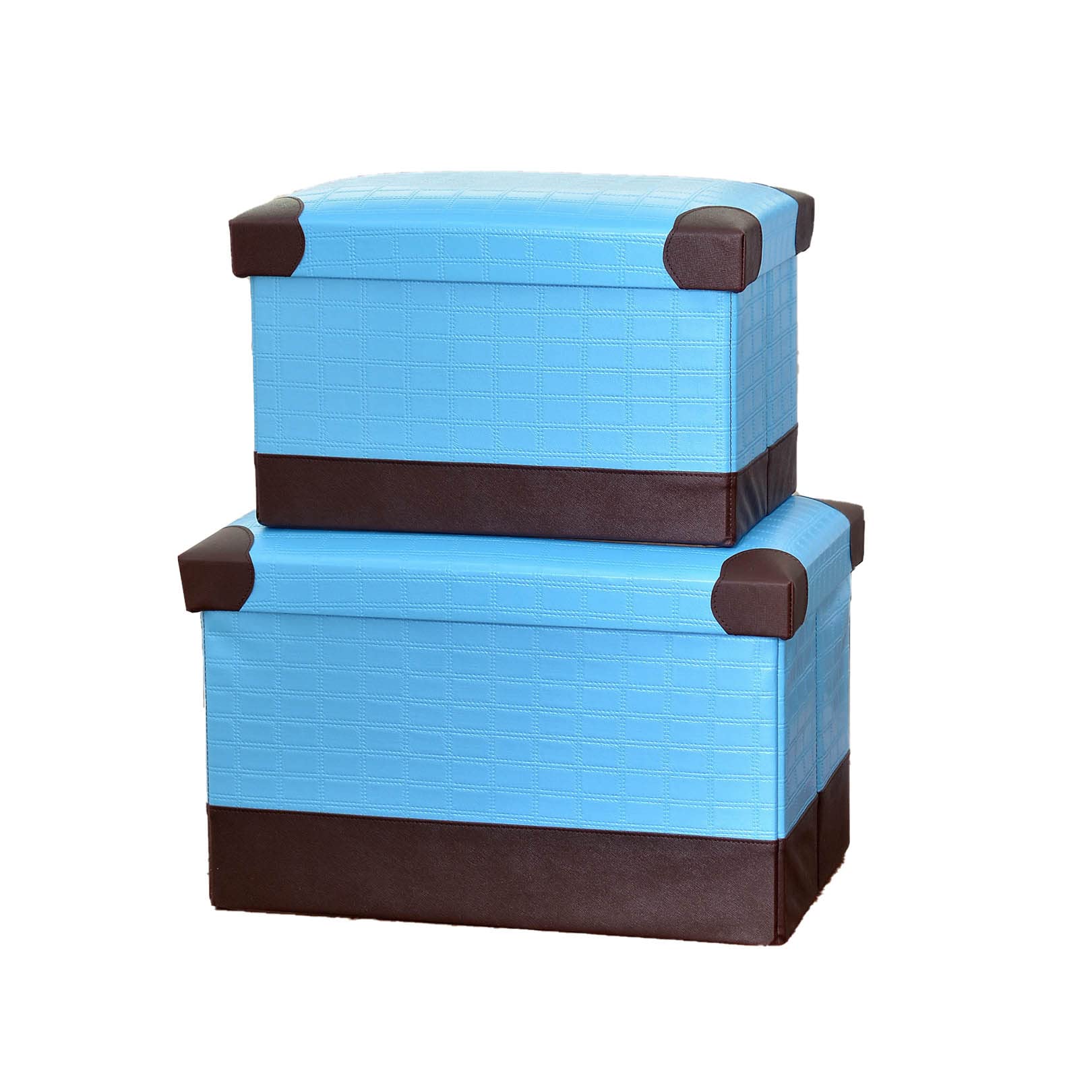 Pouf de rangement pliant similicuir petit repose-pieds rectangle (Lot de 2)