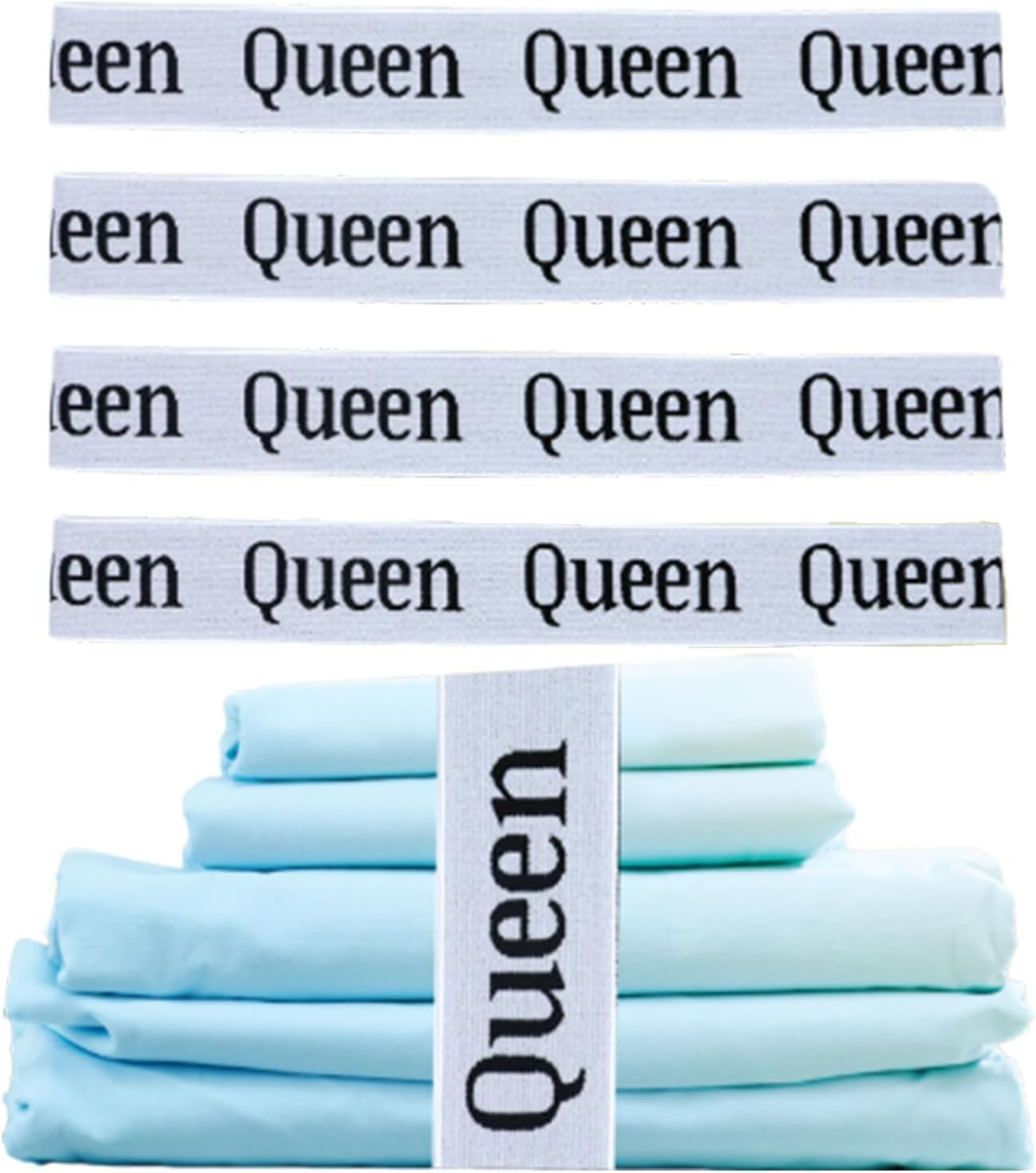 4 Pcs Bed Sheet Organizer Bands,Linen Closet Organizer and Storage Label Bands Elastic Bedding Sheet Keeper Closet Organization for Foldable Bed Sheet (Queen)