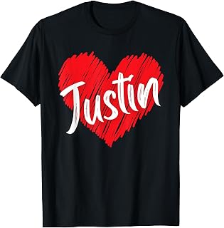 I Love Justin Heart Personalized Name Justin T-Shirt