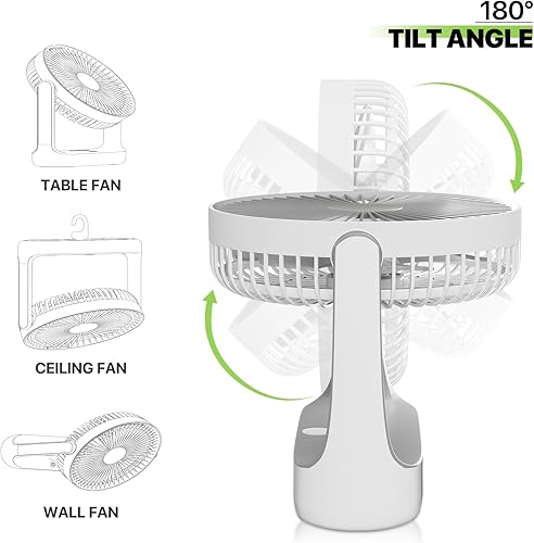 Miniatura 5 de Magshion Ventilador de escritorio USB de 7 pulgadas, ventilador de mesa de batería recargable 3 en 1 de 4000 mAh con luz nocturna, ángulo de