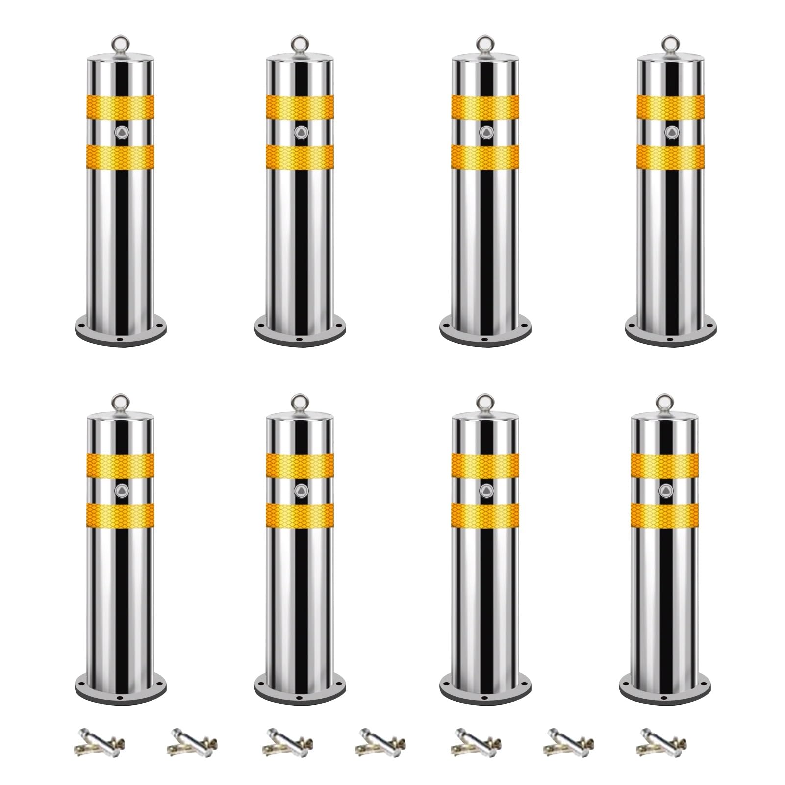 GHHVFEC Removable Stainless Steel Bollards with Reflective Strips8pcs Driveway Security Posts for Traffic Control & Safety Durable Outdoor Barrier Solutions