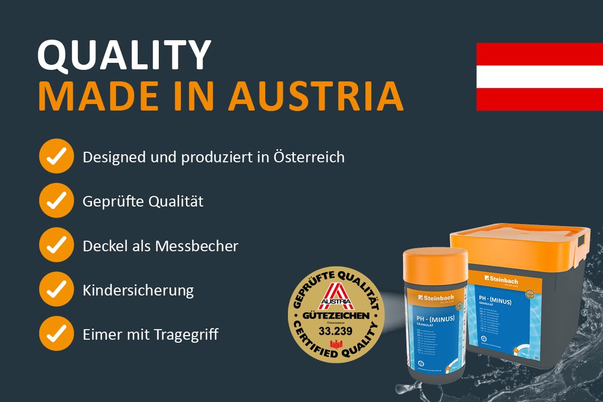 Steinbach Poolpflege pH-Minus Granulat – 0753005TV00 – 7,5 kg – Zur pH-Wert-Senkung im Pool/Gut löslich & staubreduziert/Für bessere Wirksamkeit von Chlor & Desinfektionsmitteln