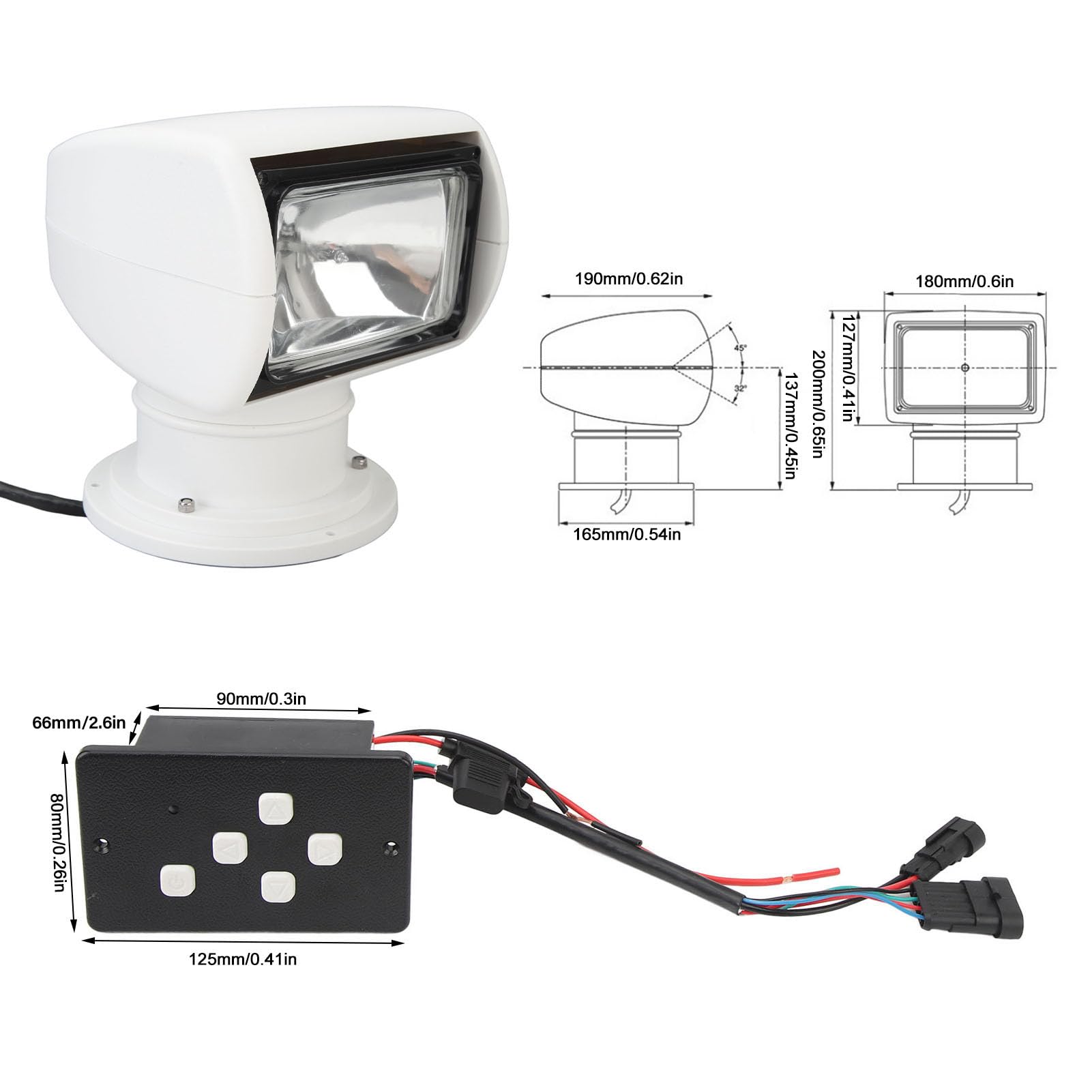 SUSTIVA PORTABLE HALOGENELLLIGHT 360 ° ROTATE IP67 Water Defiance 100W Marine Spotlight Remote Contrôle des bateaux de pêche des yachts (12V)