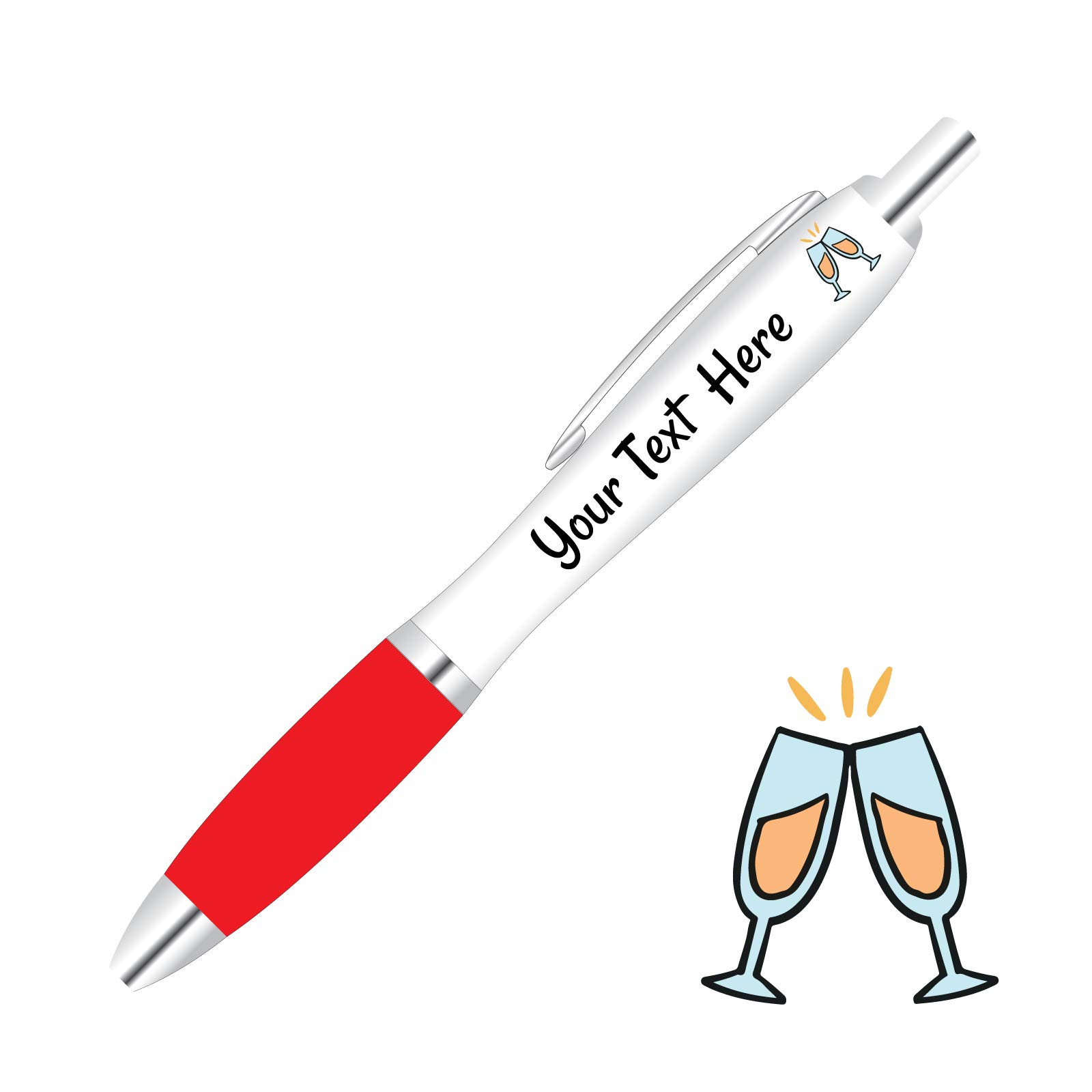 Full Colour Printed Personalised Wedding Pens *Qty - 20* - RED Pen Grips *Champagne Design* — image 1