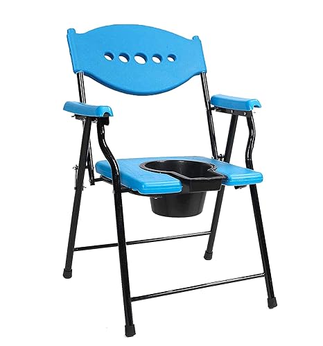 Kossto Folding Commode Over Toilet, Bedside Commode Chair, Shower Seat with Removable Bucket, Suitable for Senior, Disabled Patients & Pregnant Woman (Blue)
