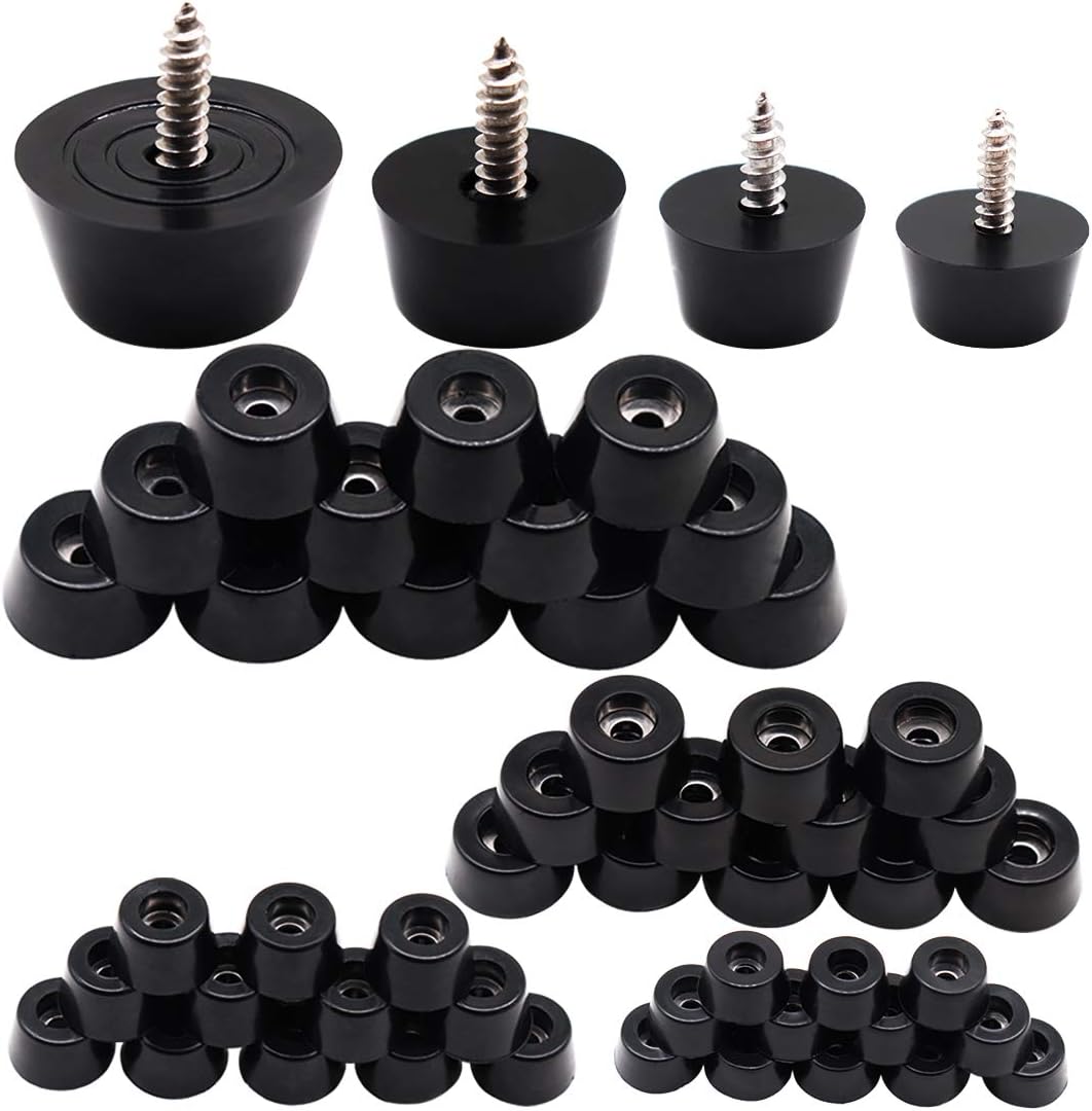 Ted Lele 48 pcs [4-Size] Soft Cutting Board Rubber Feet with Stainless Steel Screws, with Built in Stainless Steel Washer for, Soft, Non Slip, Perfect Grips for Furniture, Electronics & Appliances.