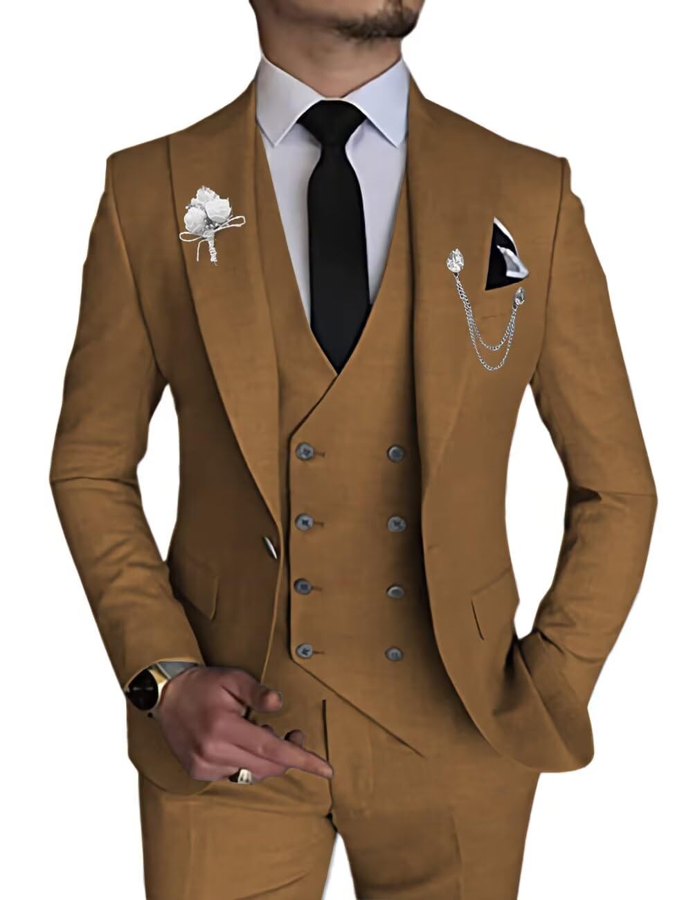 Mens 3 Piece Suit Slim Fit One Button Double Breasted Blazer Vest Pants Set Prom Suits for Men Wedding