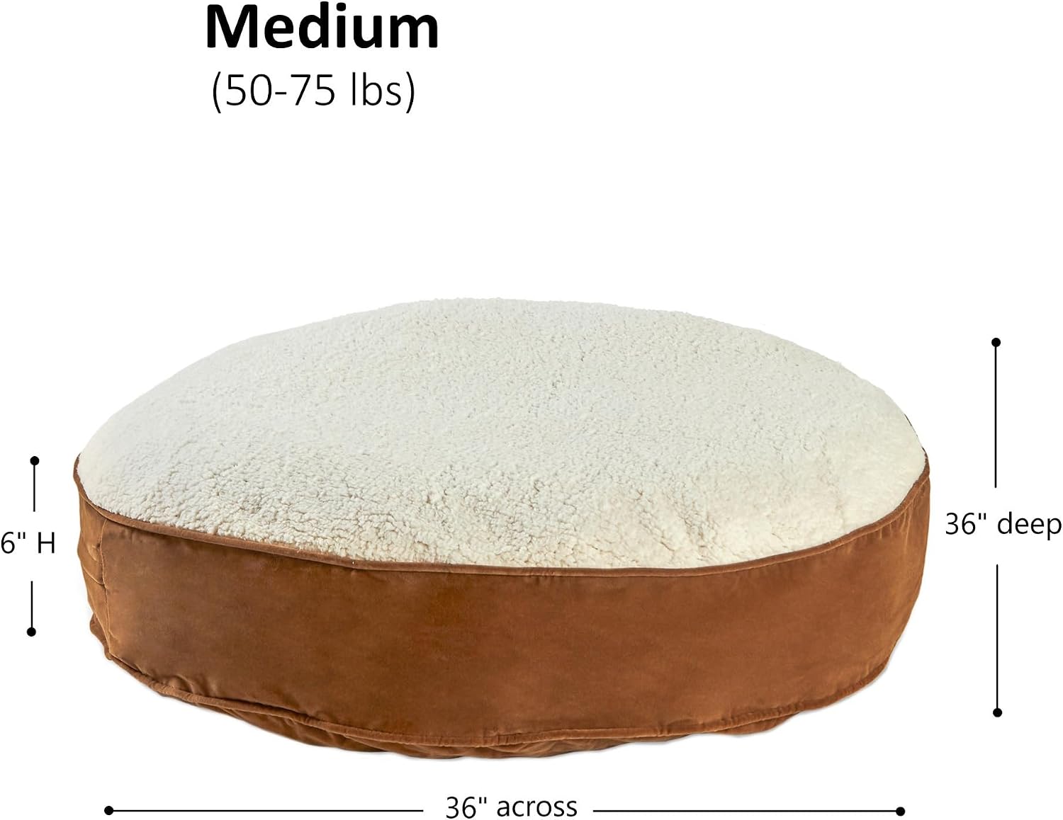 Happy Hounds Scout Deluxe Round Pillow Style Sherpa Dog Bed, Medium (36 x 36 in.), Mocha