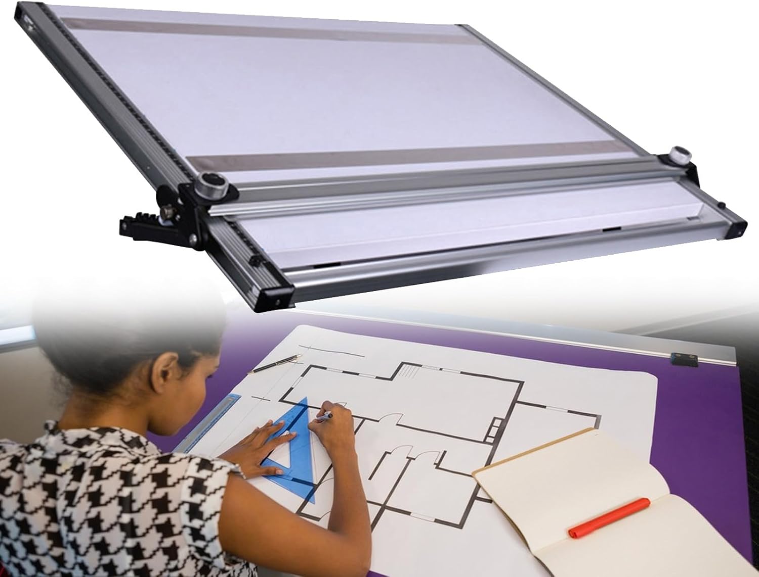 Adjustable Magnetic A2 Drawing Board with Parallel Ruler Artist Drawing Board Art Board for Architecture and Design Professionals Easy Portability 60x70cm