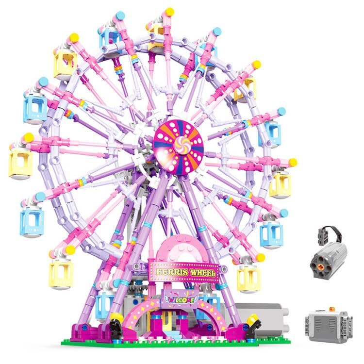 NEWRICE Della ruota panoramica rotante con luci Kit di costruzione, parco divertimenti costruzione blocchi di costruzione giocattoli set per 8+ anno Boys.Girls (Ruota panoramica rosa)