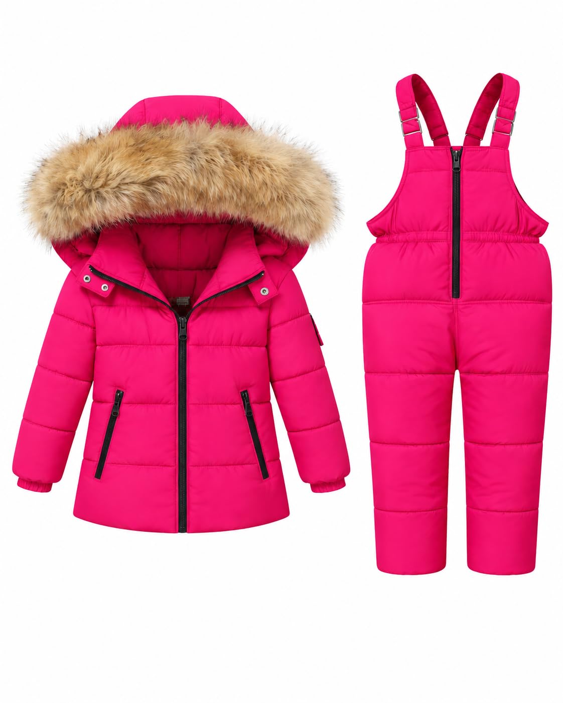 JiAmy Kids 2 Piece Snowsuit Set Girl Winter Hooded Puffer Jacket &amp; Snow Bib Pants Boy Ski Suits(1-12Y)