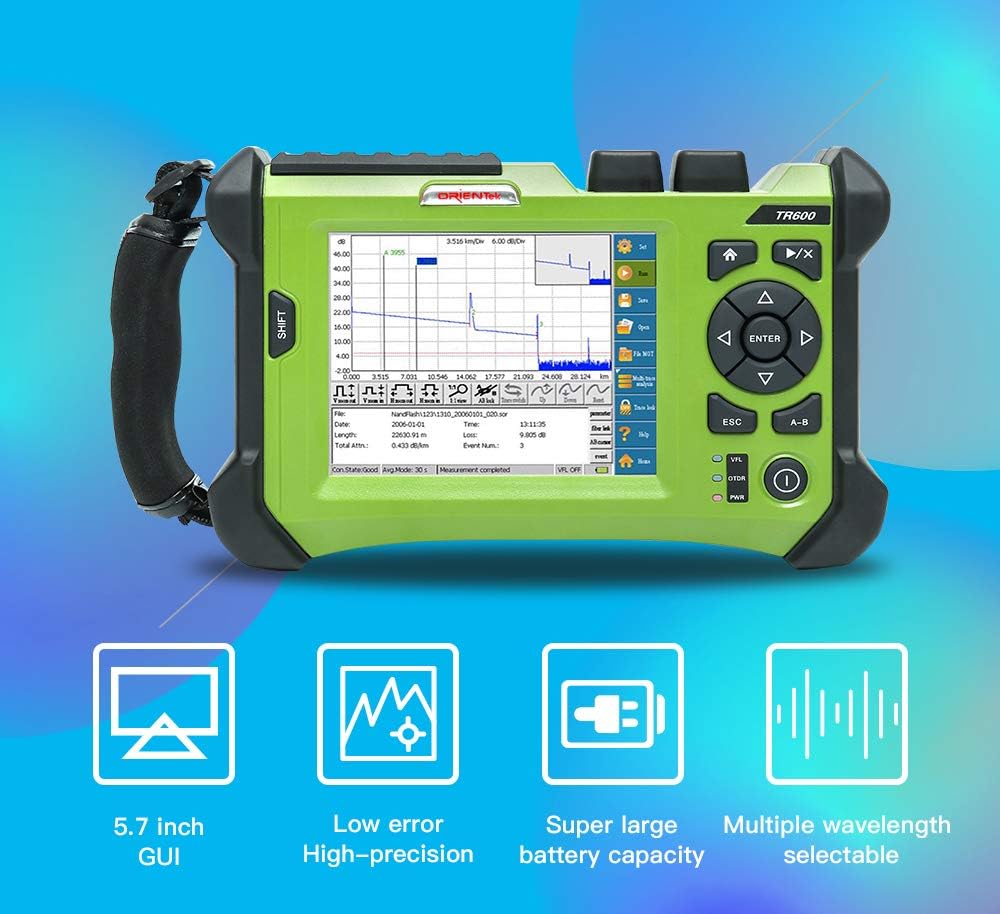 1310/1550nm 32/30dB Orientek - TR600 OTDR Touch Screen SM W/ 1:8/1:16 Fiber Cable Splitter + Testing Distance 120KM
