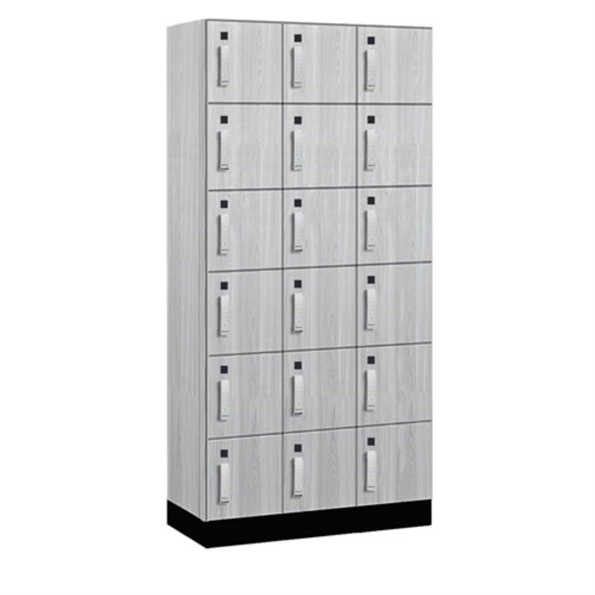 Salsbury 12 Wide Premier Wood Locker-Six Tier Box Style-3 Wide-6 Feet High-18 Deep-Silver Teak-Silver Electronic Locks