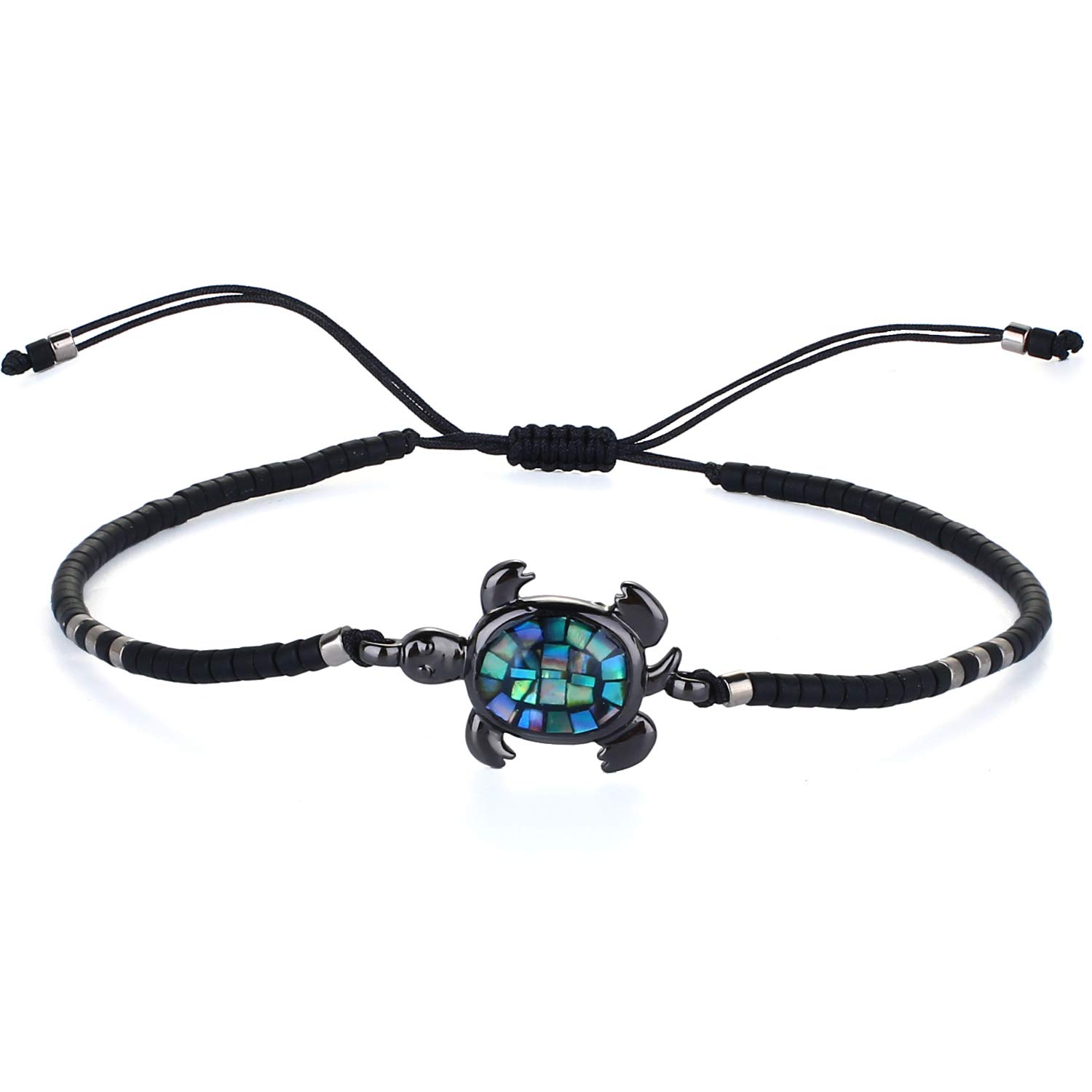 KELITCH Abalone Muschel Perlenarmband Verstellbare Schildkröte Anhänger Rocailles Wickelarmband Freundschaft Armreifen Schmuck