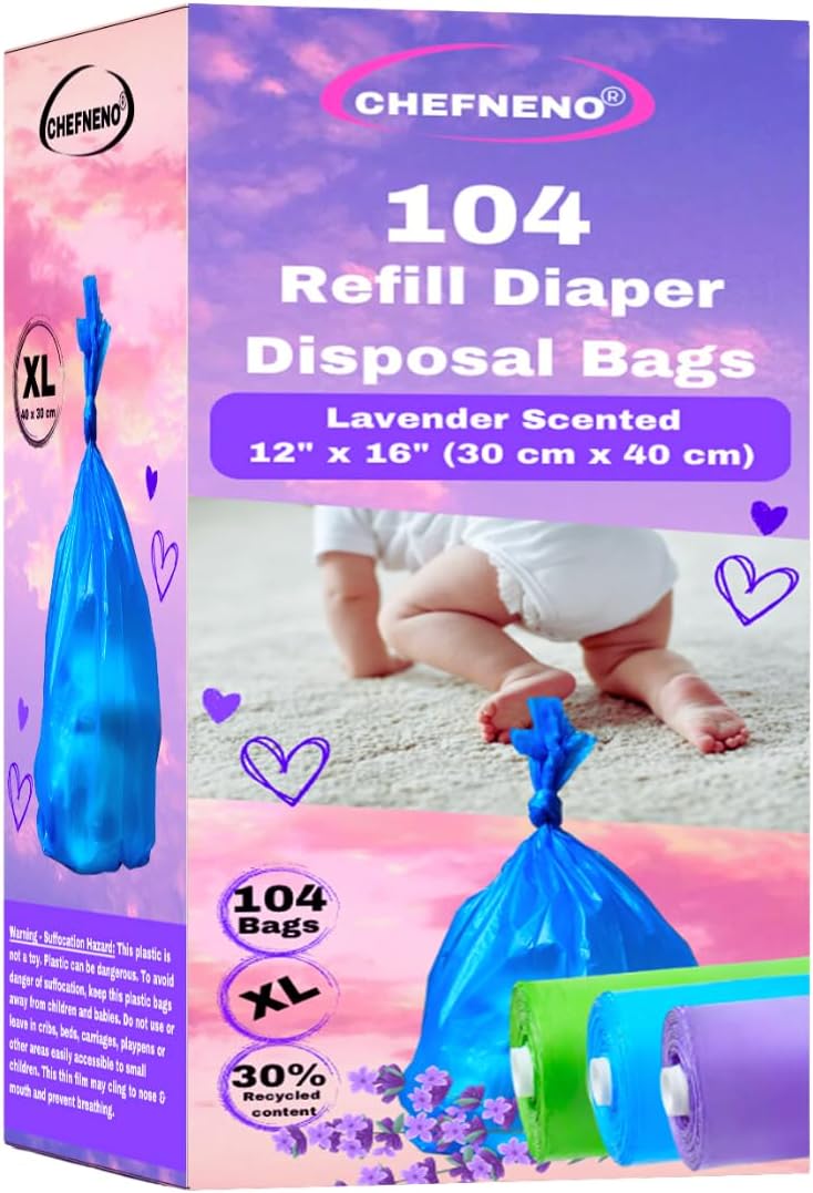 Baby Diaper Disposable Lavender Scented Bags Refill 8 Rolls (104 Diaper Sacks) Dog