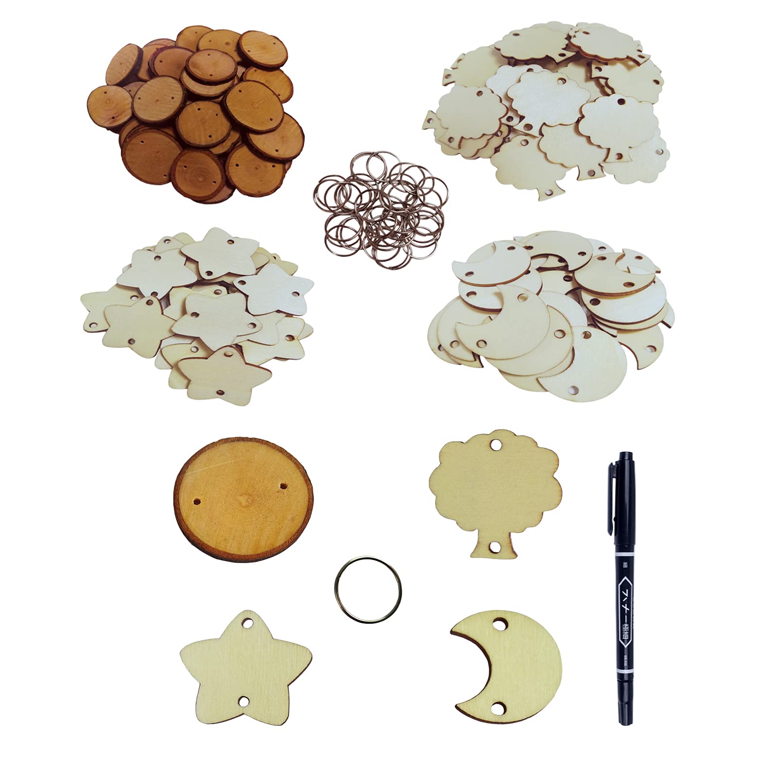 100 Cœurs En Bois + 100 Ronds + 100 Anneaux - Kit DIY Anniversaire Famille
