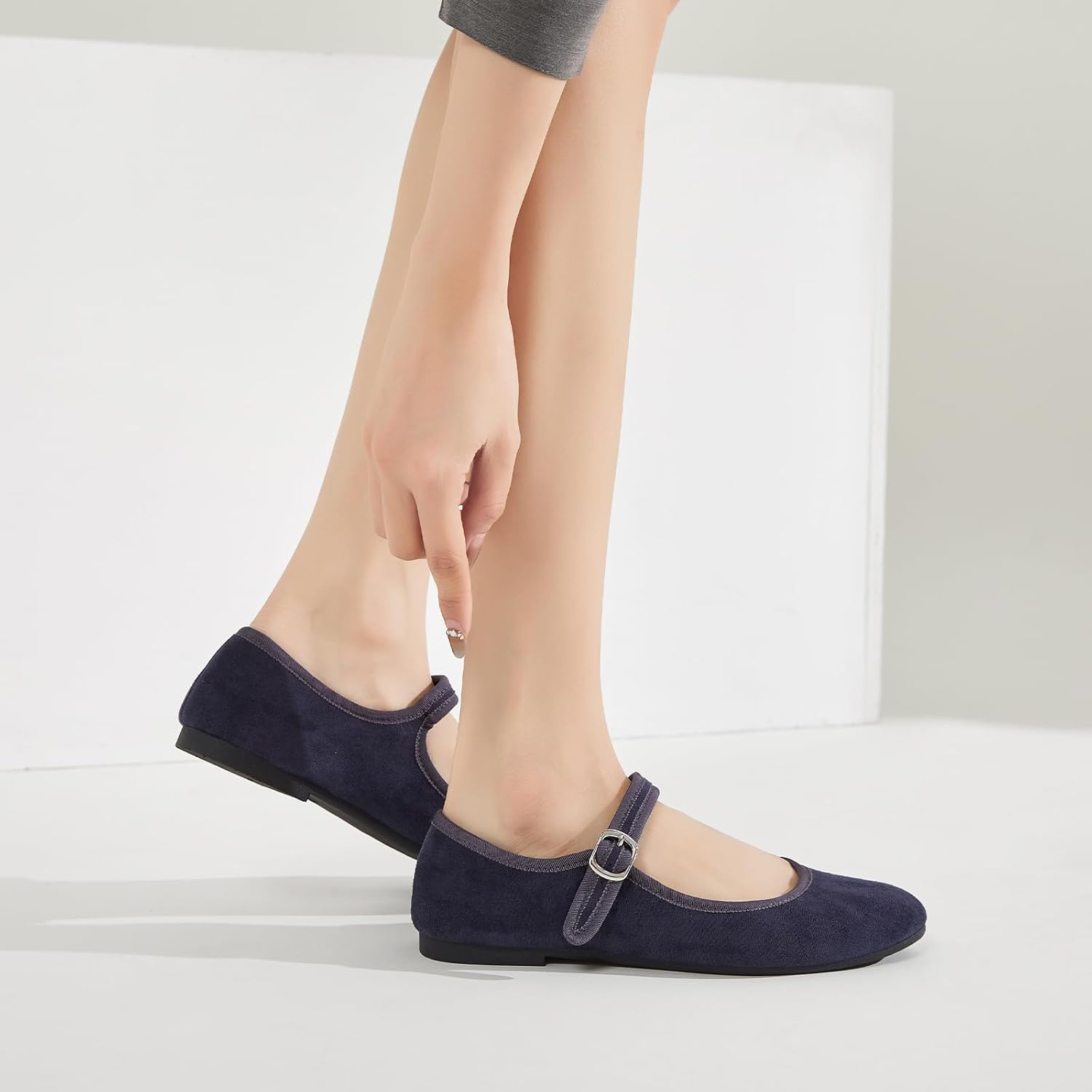 BABUDOG Womens Mary Jane Flats with Strap,Faux Suede Black Flats Shoes,Flats Shoes Women Dressy Comfortable - Image 4