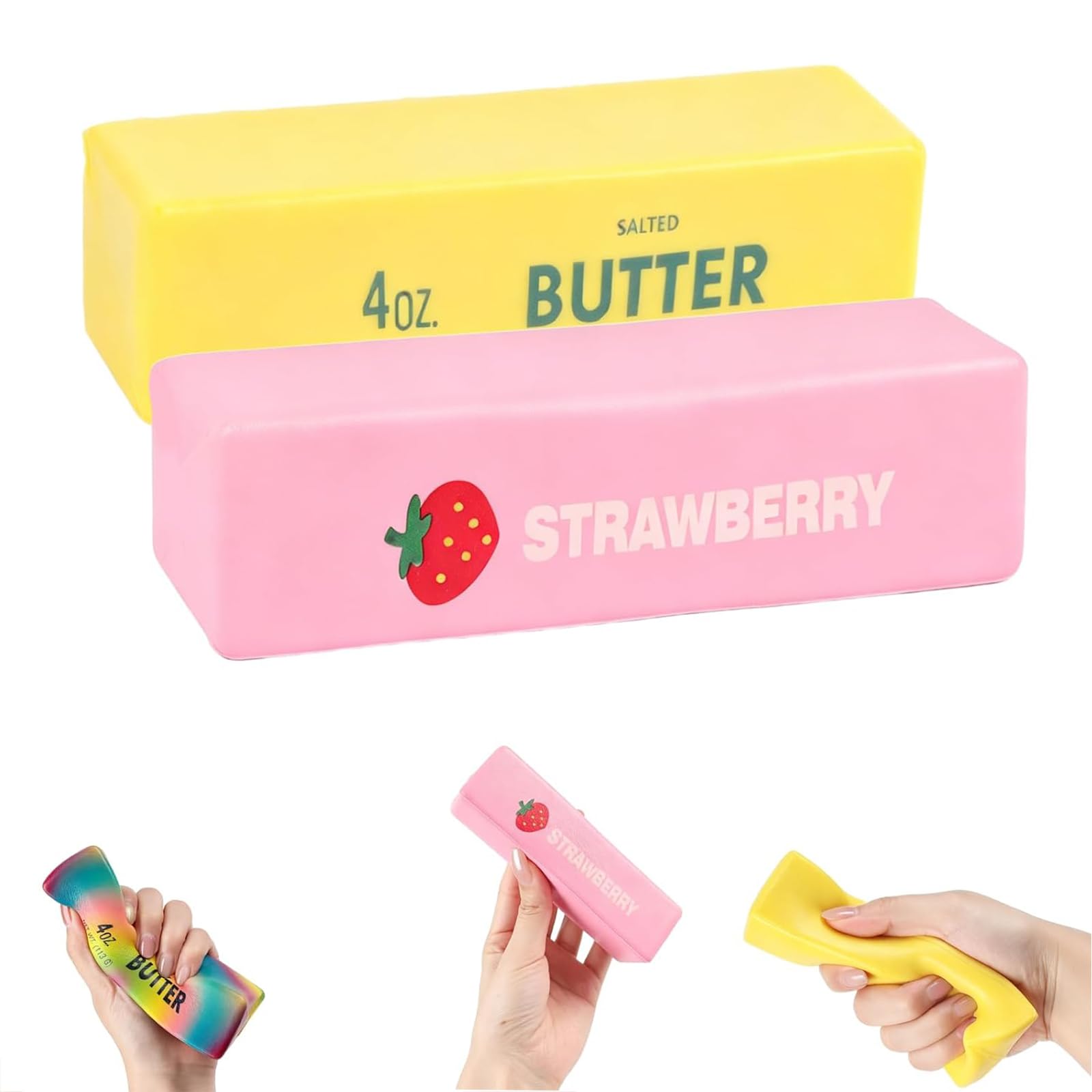 13.5 CM Strawberry Butter Squishy - 2 PCS Realistic Slow Rising Strawberry Butter Squishy, Soft Stress Relief Sensory Squeeze Toys for Adults, Fidget Toys for Office, School & Travel