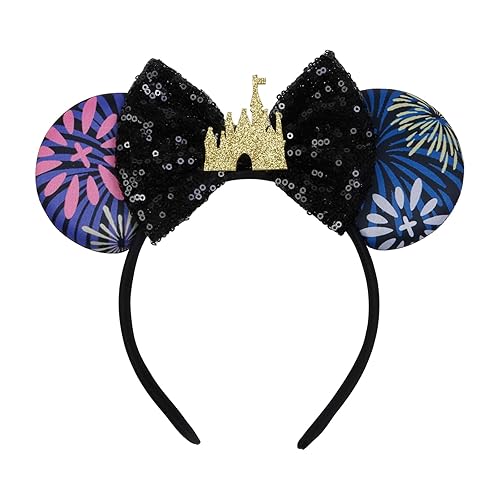 WOVOWOVO Diademas de orejas de ratón para mujeres y niñas, con lazo brillante, para Navidad, Año Nuevo, cosplay, disfraz de princesa, decoración de