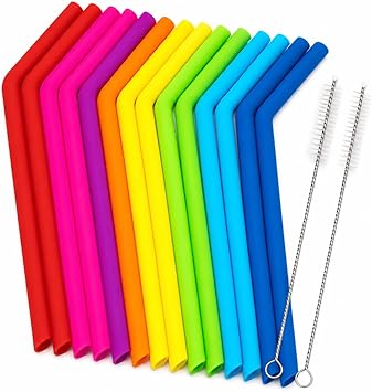 Reusable Silicone Straws for Tumblers, Smoothies & Drinks 15 Pack Flexible BPA-Free Drinking Straws with 2 Cleaning Brushes Soft on Teeth & Lips Fits 20oz & 30oz Tumblers