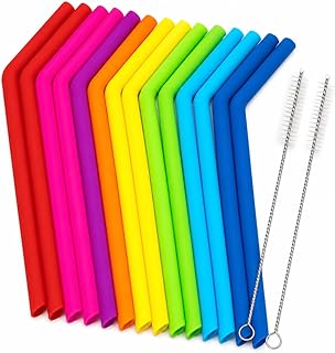 Reusable Silicone Straws for Tumblers, Smoothies & Drinks – 15 Pack Flexible BPA-Free Drinking Straws with 2 Cleaning Brushes – Soft on Teeth & Lips – Fits 20oz & 30oz Tumblers