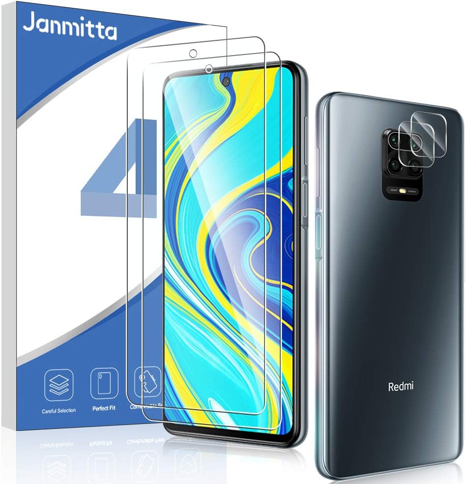 [2+2]Janmitta 2 Pack Screen Protector and 2 Pack Camera Lens Protector for Xiaomi Redmi Note 9S/ Redmi Note 9 Pro Max/Redmi Note 9 Pro,[2.5D Round Edge][9H Hardness][Bubble Free] Tempered Glass [Fit with Most Cases]