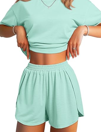 JUSTFASHIONNOW Split Short Bamboo Pajama Set Cute Summer Pjs for Women 2 Piece Short Sleeve Lounge Sets Soft Sleepwear