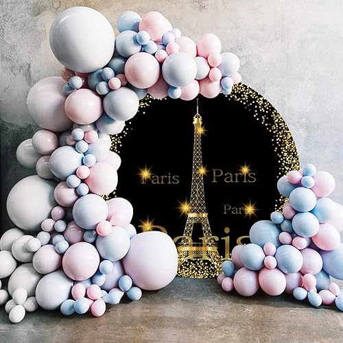 Miniatura 2 de Leyiyi Cubierta de fondo redondo de París con purpurina de 6 x 6 pies, diseño de torre Eiffel brillante, fondo de fotografía negro y dorado para