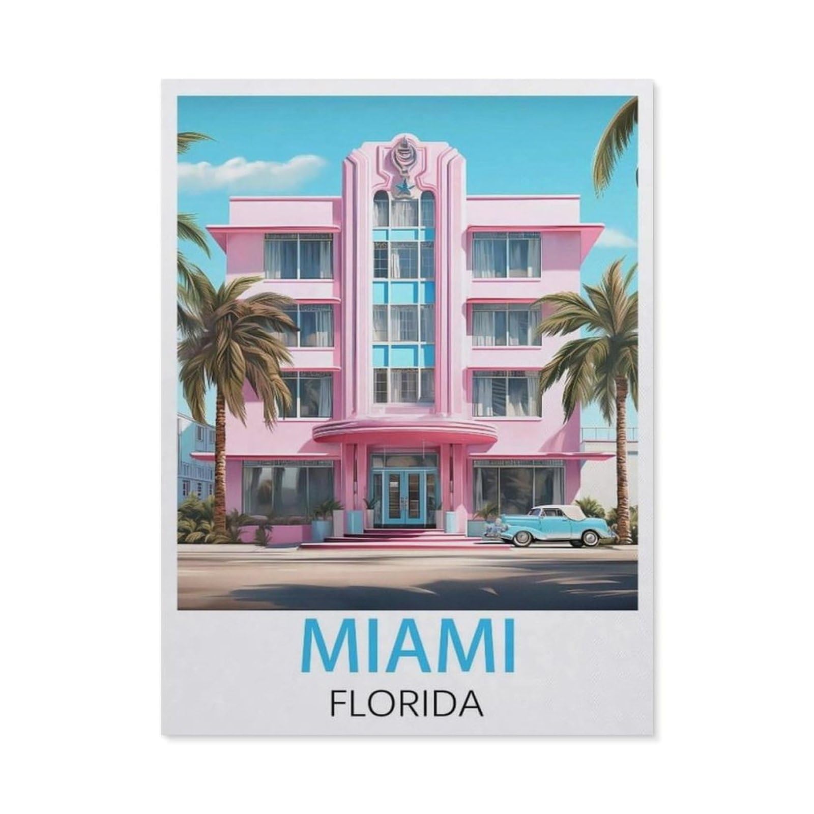 BEAYODKP Diamond Painting Kits for Adults and Kids，Miami Florida Vintage Travel Posters，Full Drill Round Rhinestone Paint with Diamonds（40 x 50 cm/15.74 x 19.68 inches）-BY32