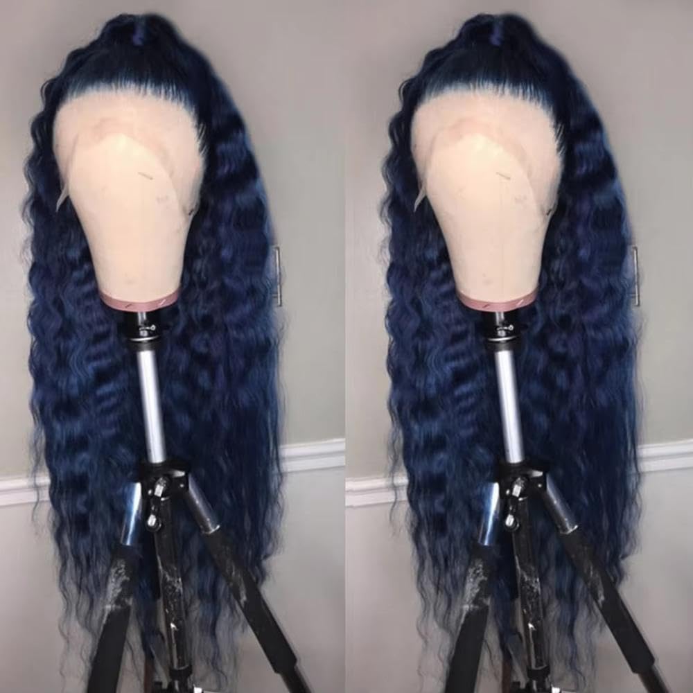 Haarpflege 26 Zoll Dunkelblaue Lange Wasserwellen-Lace-Front-Perücke Für Schwarze Frauen Mit Natürlichem Haaransatz(22inches)