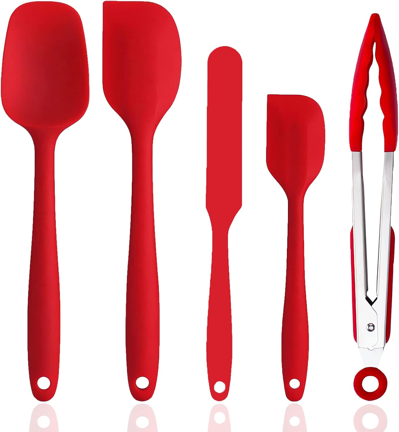 Tefrey Silicone Spatula Set With Kitchen Tongs, Nonstick Seamless Design with