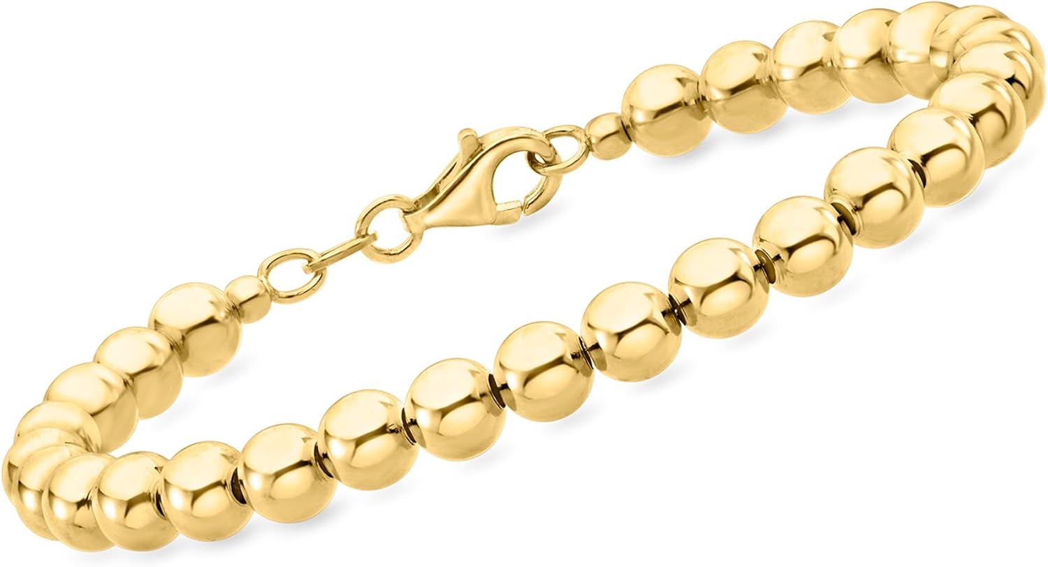 Ross-Simons Italian 6mm 18kt Gold Over Sterling Bead Bracelet