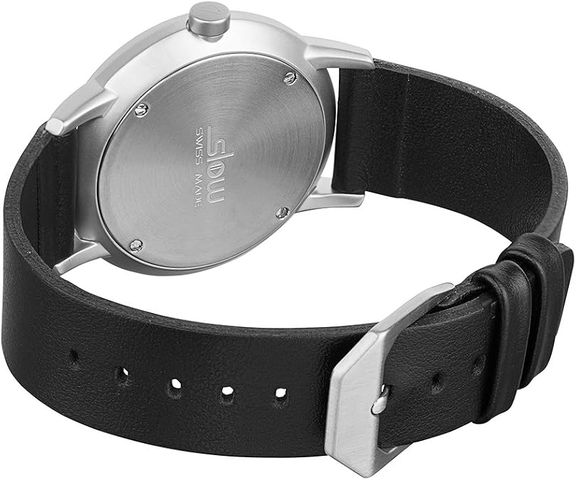 slow Round 01 - Black Leather, Silver Case, Silver Dial