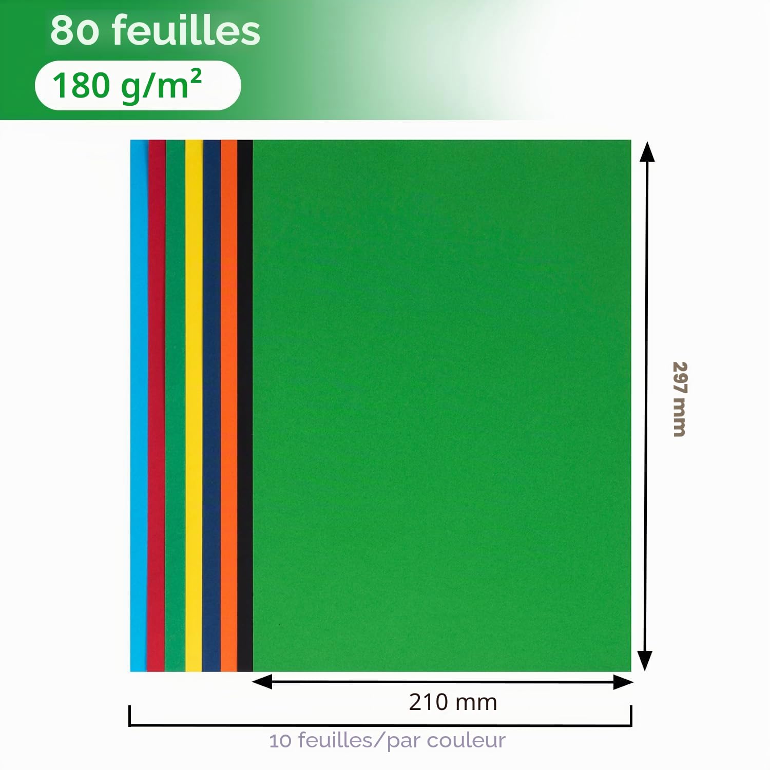 Papier Cartonné A4 180 g/m² 8 Couleurs 80 Feuilles