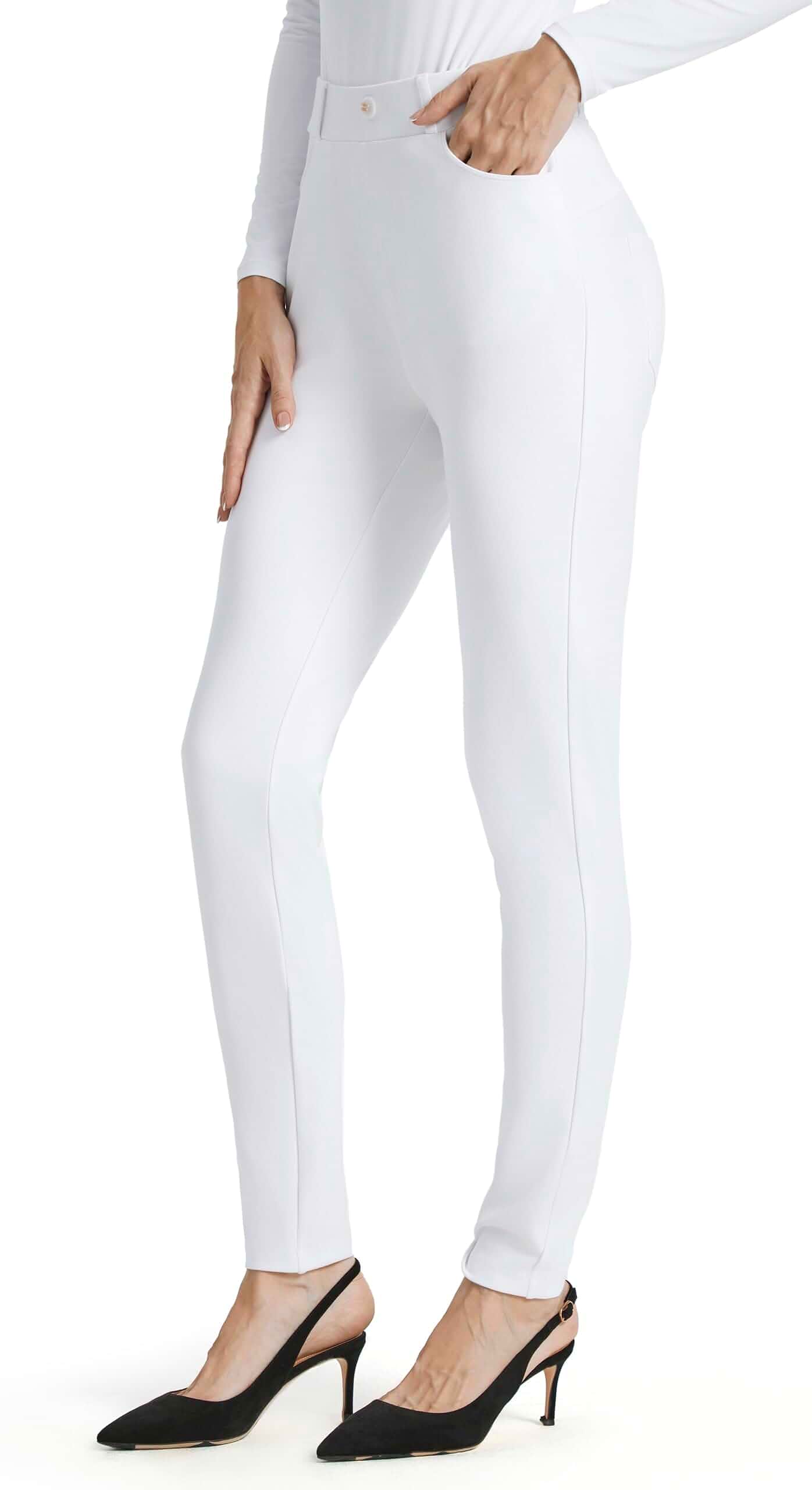 AFITNE Women's Skinny Yoga Dress Pants with Pockets 26"/28"/30", Pull On Work Pants, Stretch Slim Fit Leg, Office Casual Slacks, Soft, Comfortable, Non-See Through
