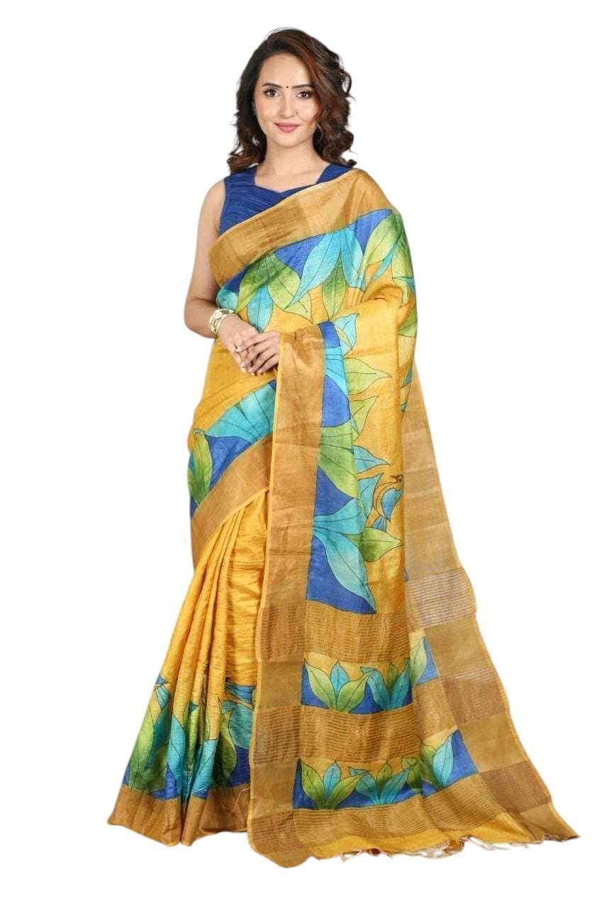 rajmala fashion RAJMALA Women's Floral Elegance Tussar Silk Digital Printed Saree with Matching Blouse Peice-picture-28