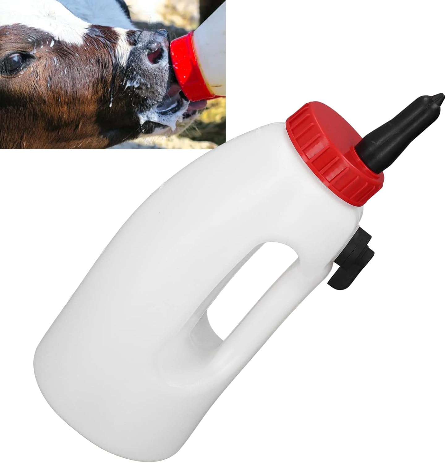Jiawu Calf Bottle, 4L Calf Milk Feeding Bottle Nursing Bottle Calf Milk Feeder Bottle Farm Equipment with Handle, Nipple, Regulating Valve, Feeder for Nursing Baby Cows, Sheeps