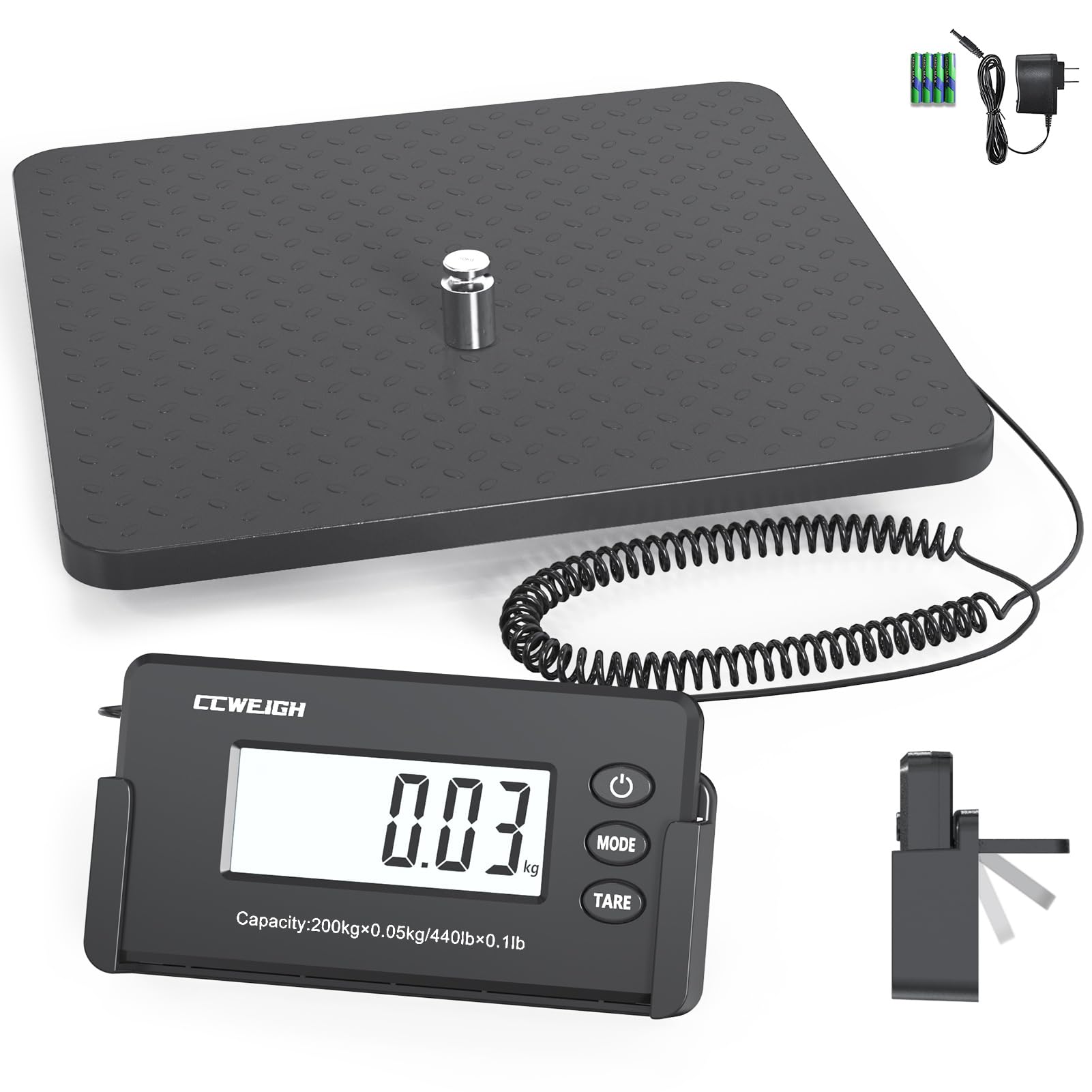 Balance postale 200 kg x 28,3 g très précise en ABS grande plate-forme ultra légère pour colis d'expédition, petites entreprises, bureaux de poste, balance à bagages avec batterie et adaptateur