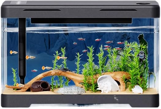 Trendy, Simple, Small Fish Pot, Acrylic, Eco-friendly, For Home Use, Smart Aquarium, Compact, Stylish, Easy Operation, Black, 13.8 inches 350 mm Wide Aquarium + Pump + Gift Pack