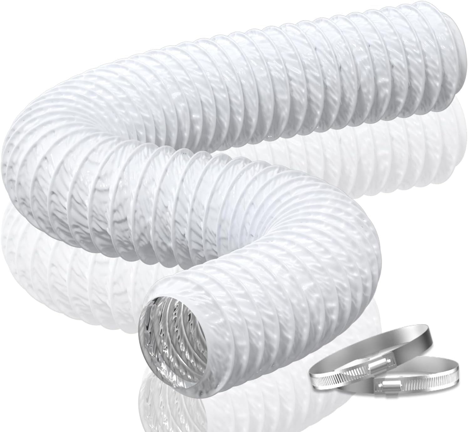 Hon&Guan 6 Inch Duct -16 FT White PVC and Aluminum Ducting for Heating Cooling Ventilation and Exhaust