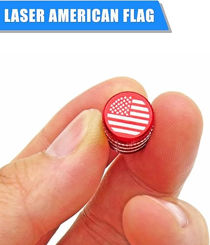 Miniatura 3 de Cubiertas rojas para válvulas de neumáticos, tapas de válvula de aire de metal con forro de plástico con bandera estadounidense, resistentes a la