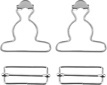 Lusofie 2 Pairs Metal Overall Buckles Suspender Buckle with Rectangle Adjustable Overall Bib Clips Replacement No-Sew Button